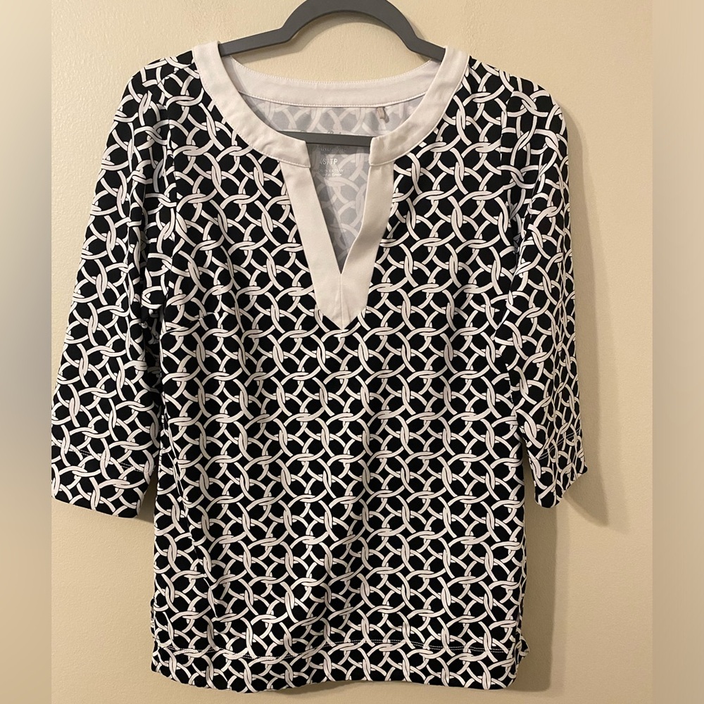Womens Tommy Bahama Island Zone Black‎ White Geometric Tunic Size XS